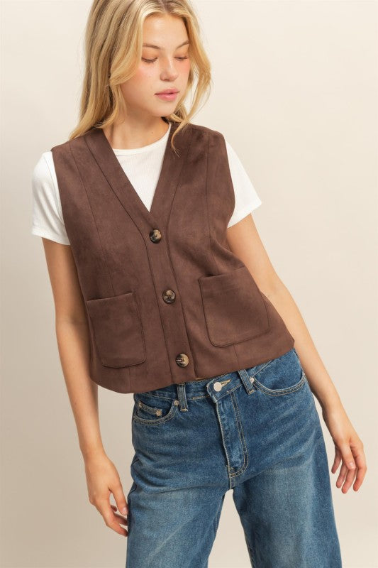 FAUX SUEDE POCKET VEST