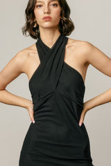 MERLOT - CROSS HALTER MIDI DRESS