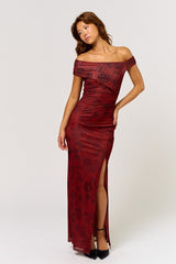 PORTO - BORDEAU PRINT MESH DRESS