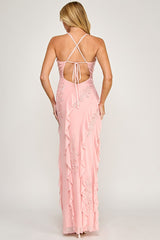 OLIVIA - RUFFLE MESH TIE BACK DRESS