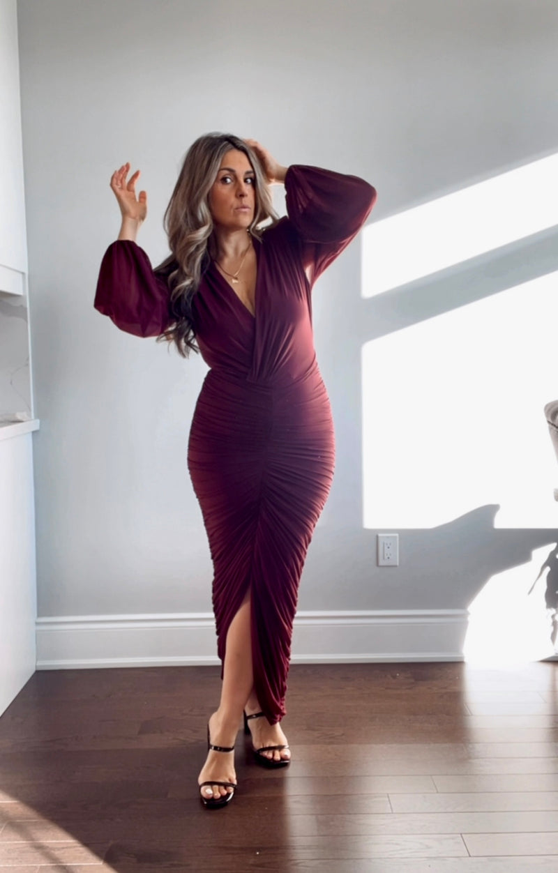 BIANCA - LONG SLEEVE ROUSH MESH DRESS