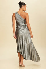 PEARL - METALLIC ONE SHOULDER PLEAT DRESS