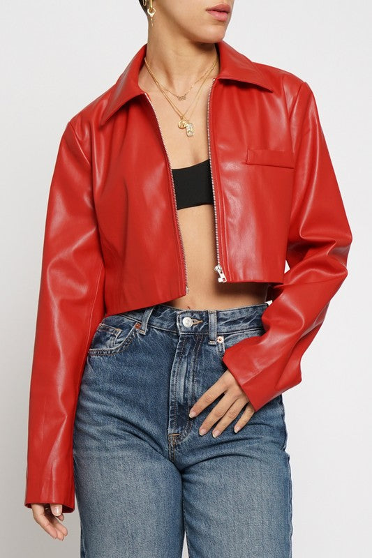 PU CROP ZIP JACKET