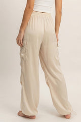 SATIN DRAWSTRING CARGO PANTS