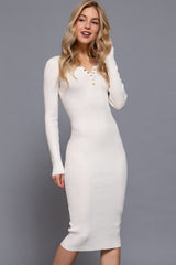 SNAP RIBBED SWEATER MIDI DRESS
