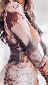 MABLE - LONG SLEEVE MARBLE MESH DRESS