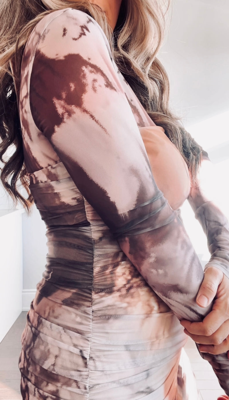 MABLE - LONG SLEEVE MARBLE MESH DRESS