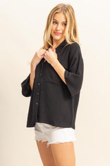 LINEN BLEND POCKET TOP