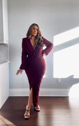 BIANCA - LONG SLEEVE ROUSH MESH DRESS