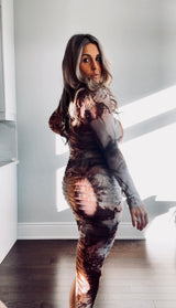 MABLE - LONG SLEEVE MARBLE MESH DRESS