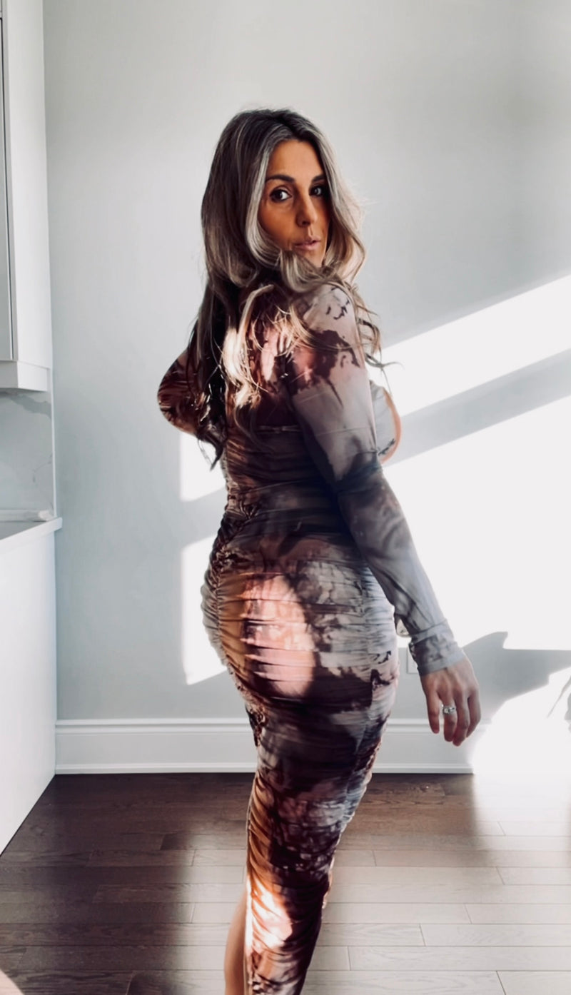 MABLE - LONG SLEEVE MARBLE MESH DRESS