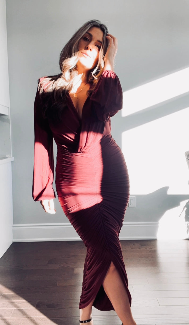 BIANCA - LONG SLEEVE ROUSH MESH DRESS