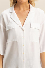LINEN BLEND POCKET TOP