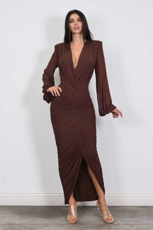 BIANCA - LONG SLEEVE ROUSH MESH DRESS