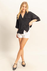 LINEN BLEND POCKET TOP