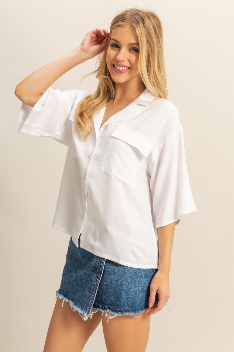 LINEN BLEND POCKET TOP