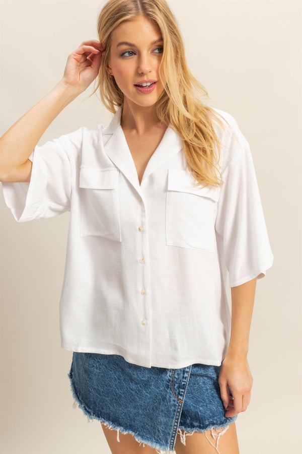 LINEN BLEND POCKET TOP