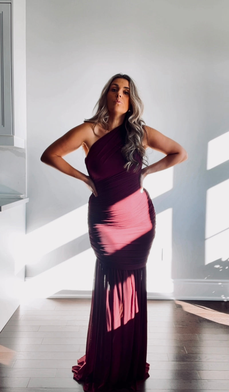 GODDESS - ONE SHOULDER MESH MAXI DRESS