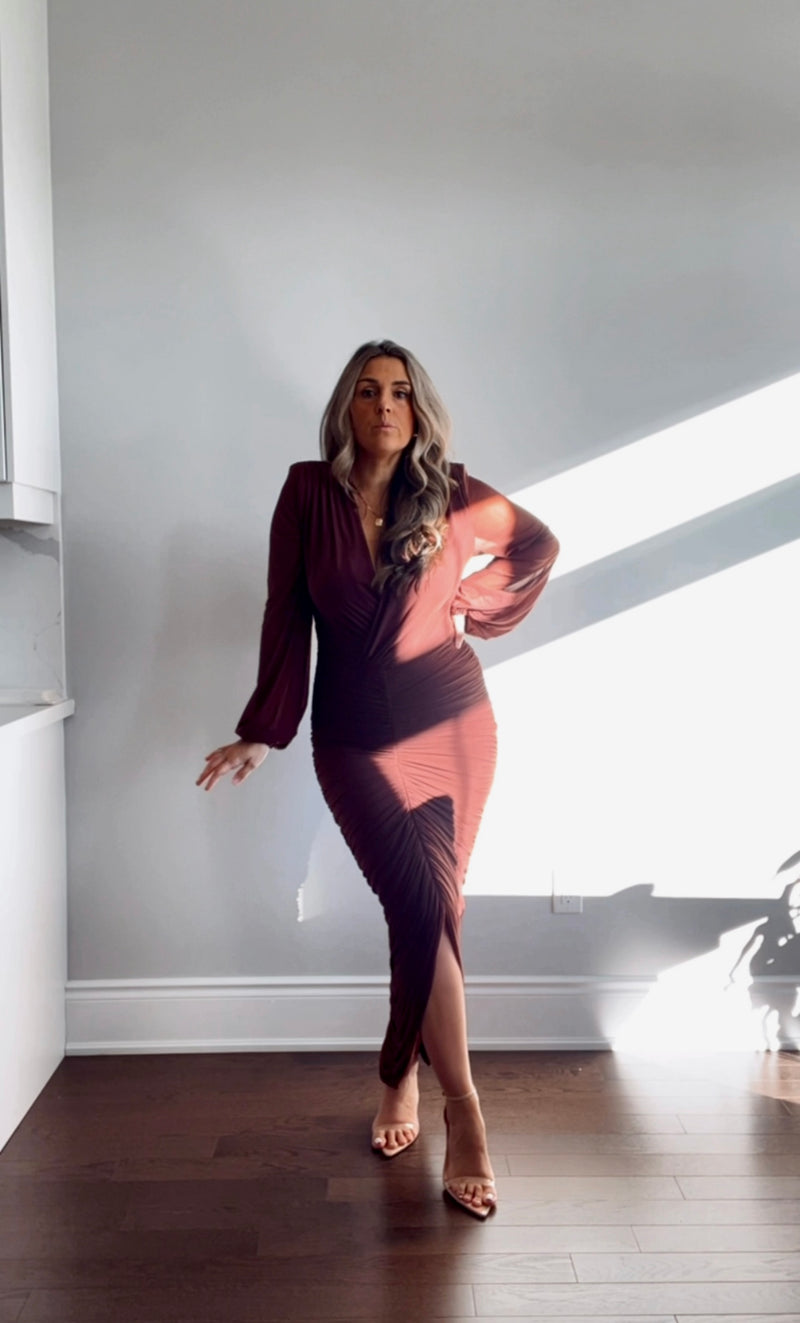 BIANCA - LONG SLEEVE ROUSH MESH DRESS