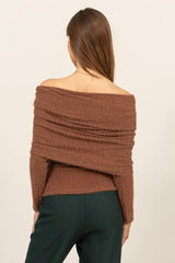 FOLD OVER OFF SHOULDER FUR SWEATER