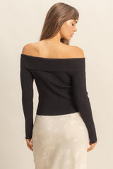 OFF SHOULDER BUTTON FRONT SWEATER