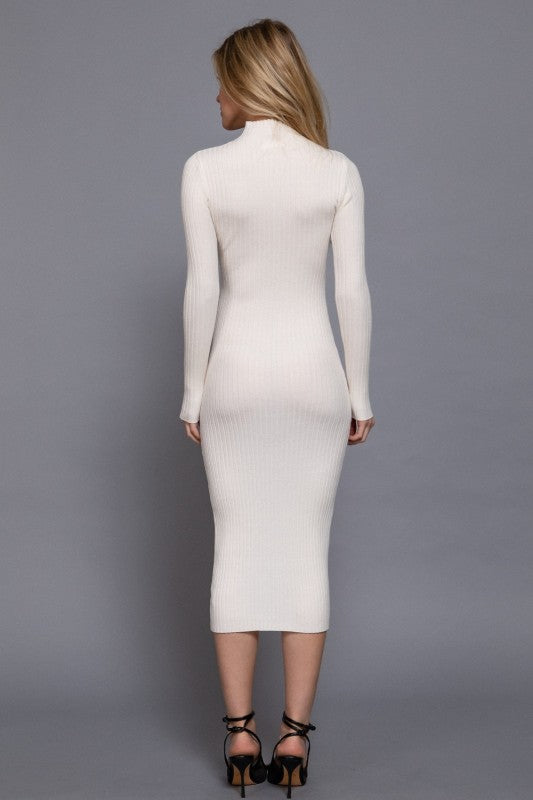 HI NECK RIBBED SWEATER DRESS