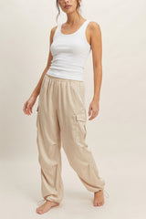SATIN DRAWSTRING CARGO PANTS