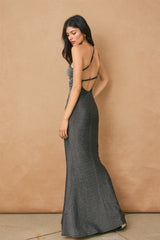 NAOMI - SILVER GLITTER MAXI DRESS