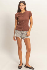 SHORT SLEEVE BUTTON CARDIGAN