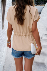 BELTED BUTTON DRAWSTRING TOP