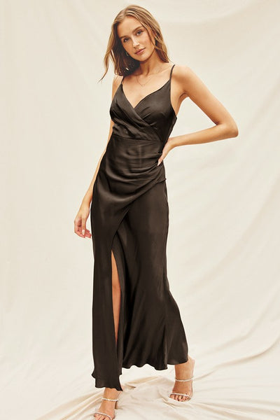 satin surplice dress Emerald Sparkle Satin Surplice Maxi Dress
