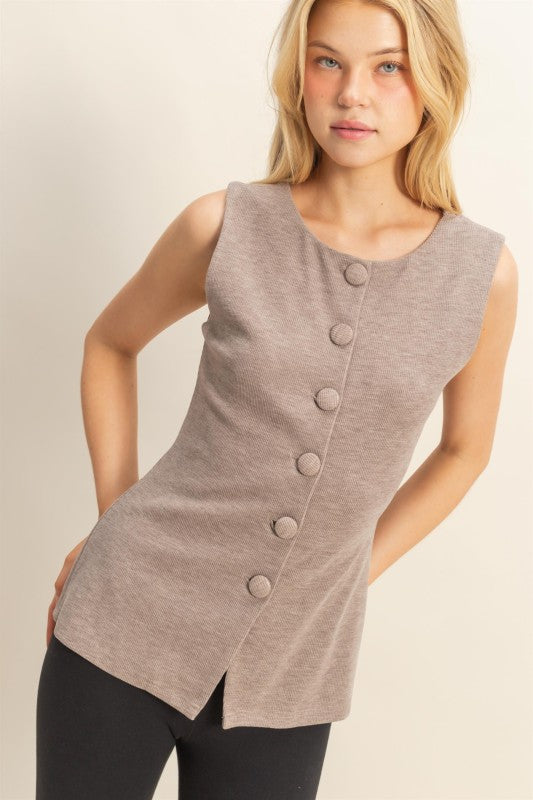 BRUSHED KNIT LONGLINE VEST
