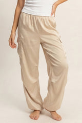 SATIN DRAWSTRING CARGO PANTS
