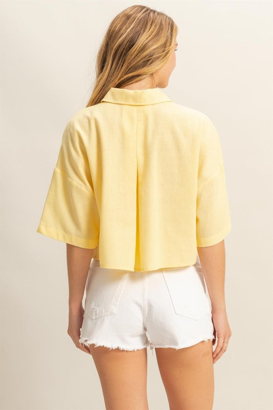 CROP LINEN SHORT SLEEVE SHIRT