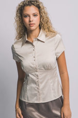 SHORT SLEEVE SATIN TOP
