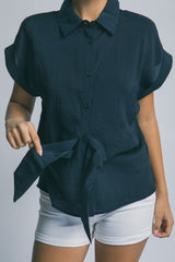 SHORT SLEEVE TIE FRONT SHIRT
