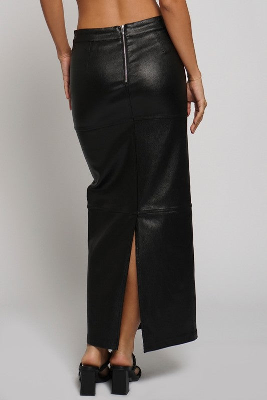 METALLIC PU MAXI SKIRT