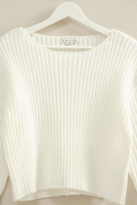 CREW RIBBED CROP SWEATER