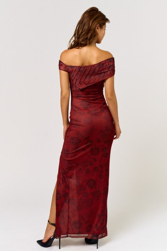 PORTO - BORDEAU PRINT MESH DRESS