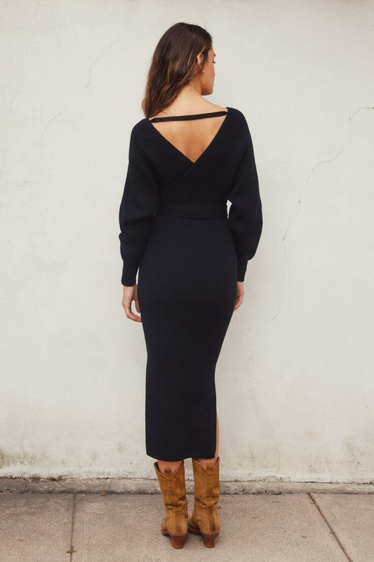 CALI - CROSSOVER MIDI SWEATER DRESS