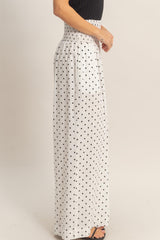 SMOCKED DOT WIDE LEG PANTS