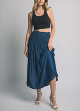 BLUPEPPER - SMOCKED MIDI SKIRT