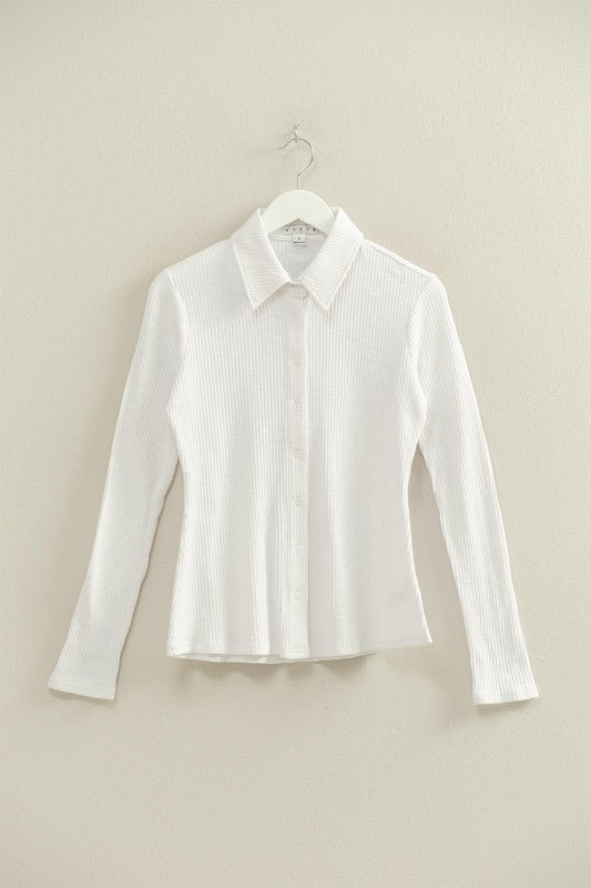BUTTON DOWN RIBBED KNIT TOP