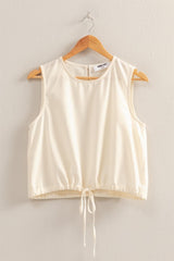DRAWSTRING LINEN BLEND TOP