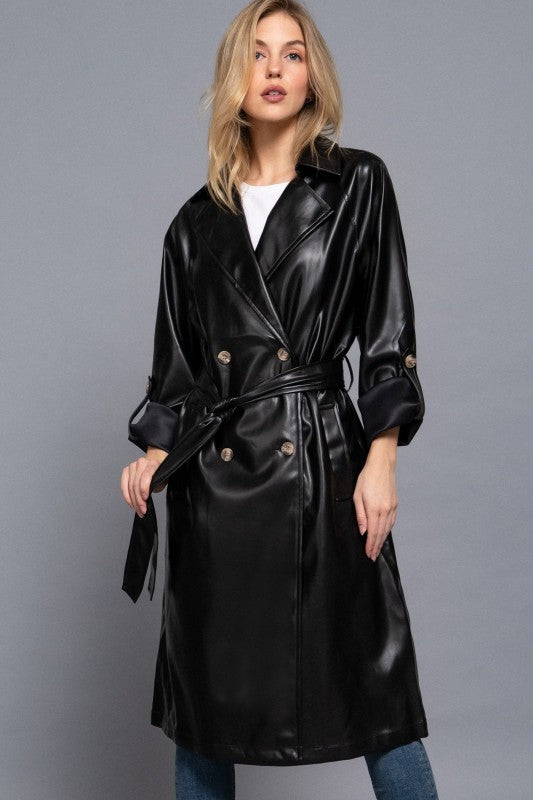 FAUX LEATHER TRENCH COAT