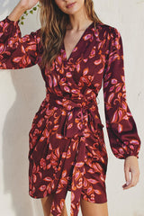 ELLA - PRINT SATIN WRAP DRESS