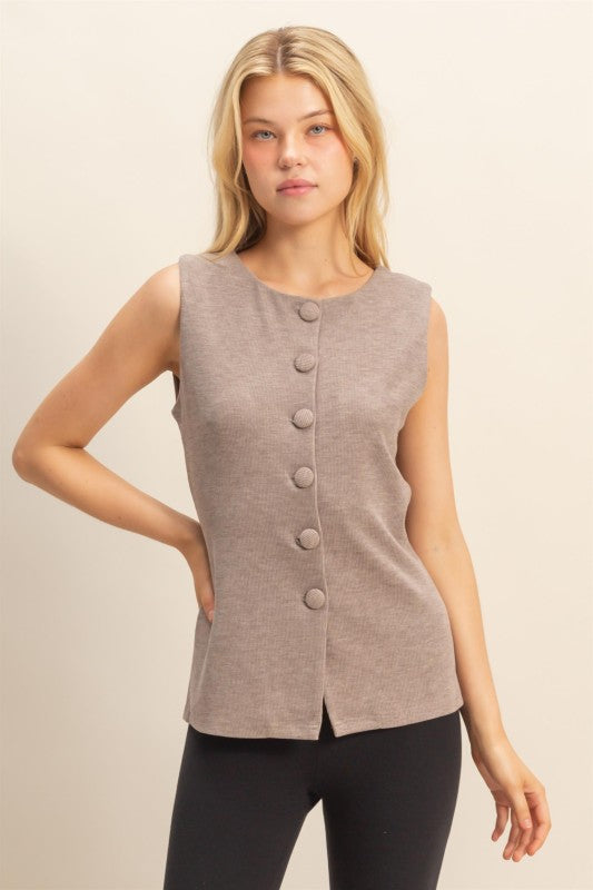 BRUSHED KNIT LONGLINE VEST