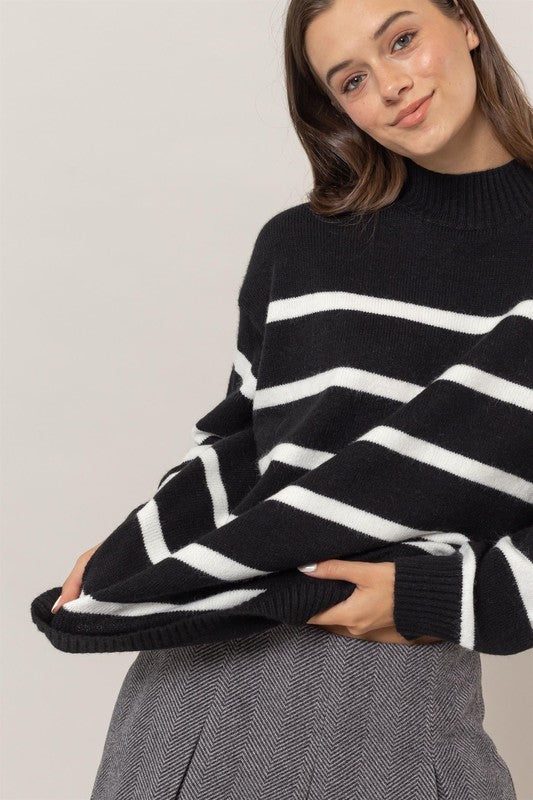 STRIPE OVERSIZE MOCK SWEATER