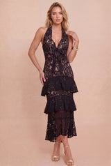 PAZ - HALTER LACE TIERED DRESS
