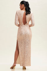 GABBY - L/S DEEP V SEQUIN GOWN